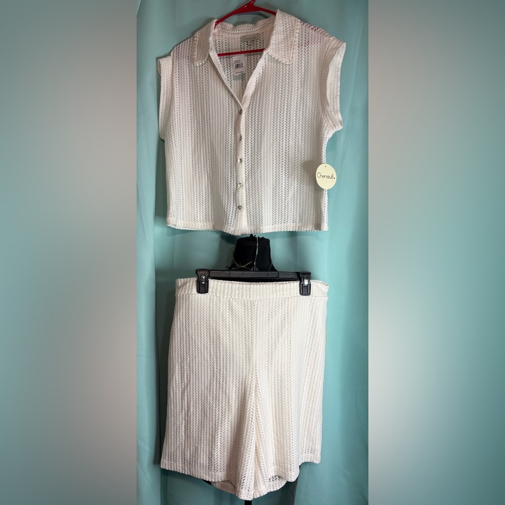 Chenault Cream Textured Knit Top and Short Set